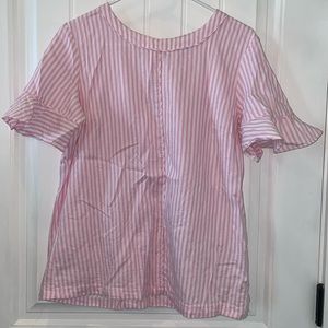 Banana Republic Size Medium Pink and white striped flutter sleeve top